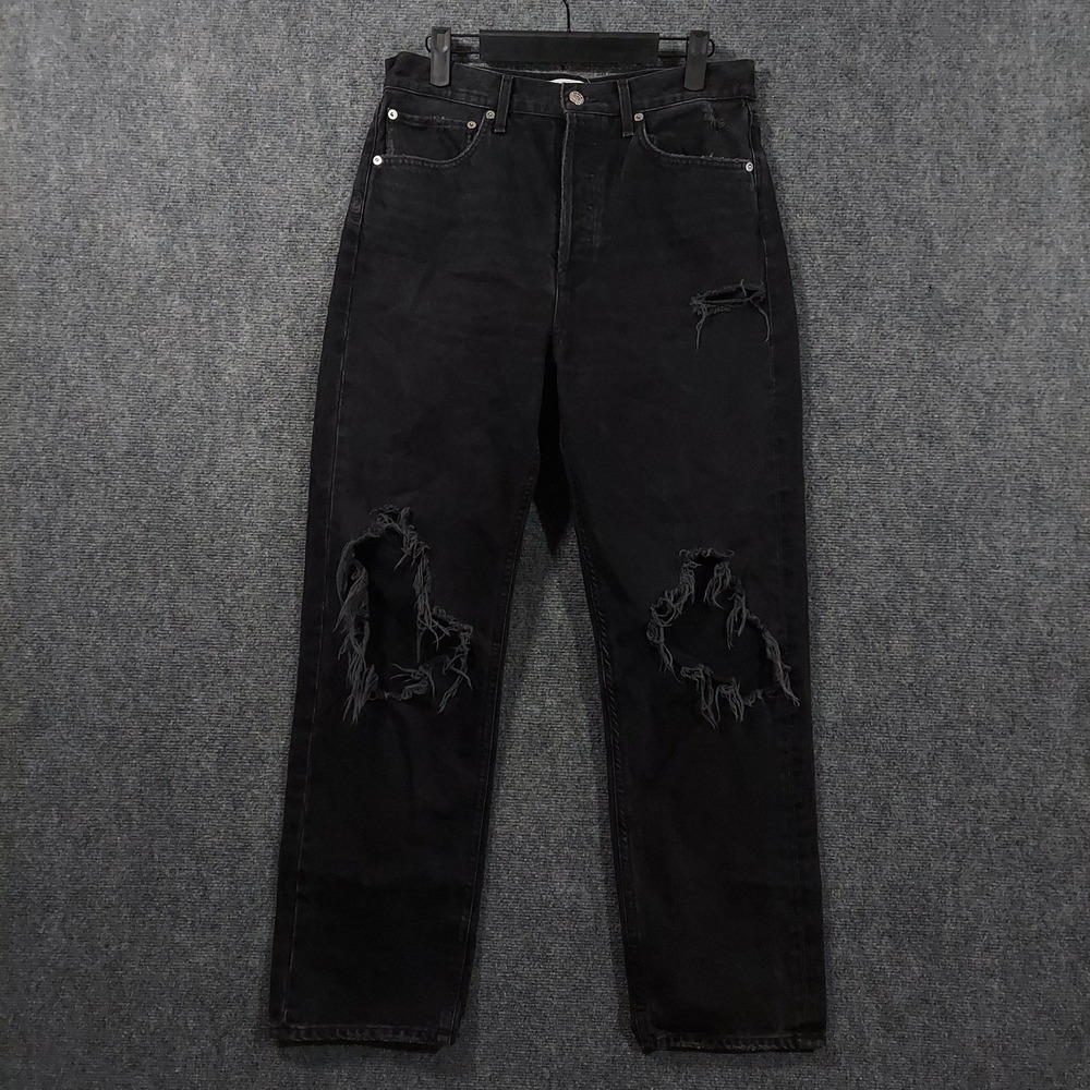AGOLDE Jeans Womens‎ 28 Black High Rise Distressed Straight Leg Button Fly Denim